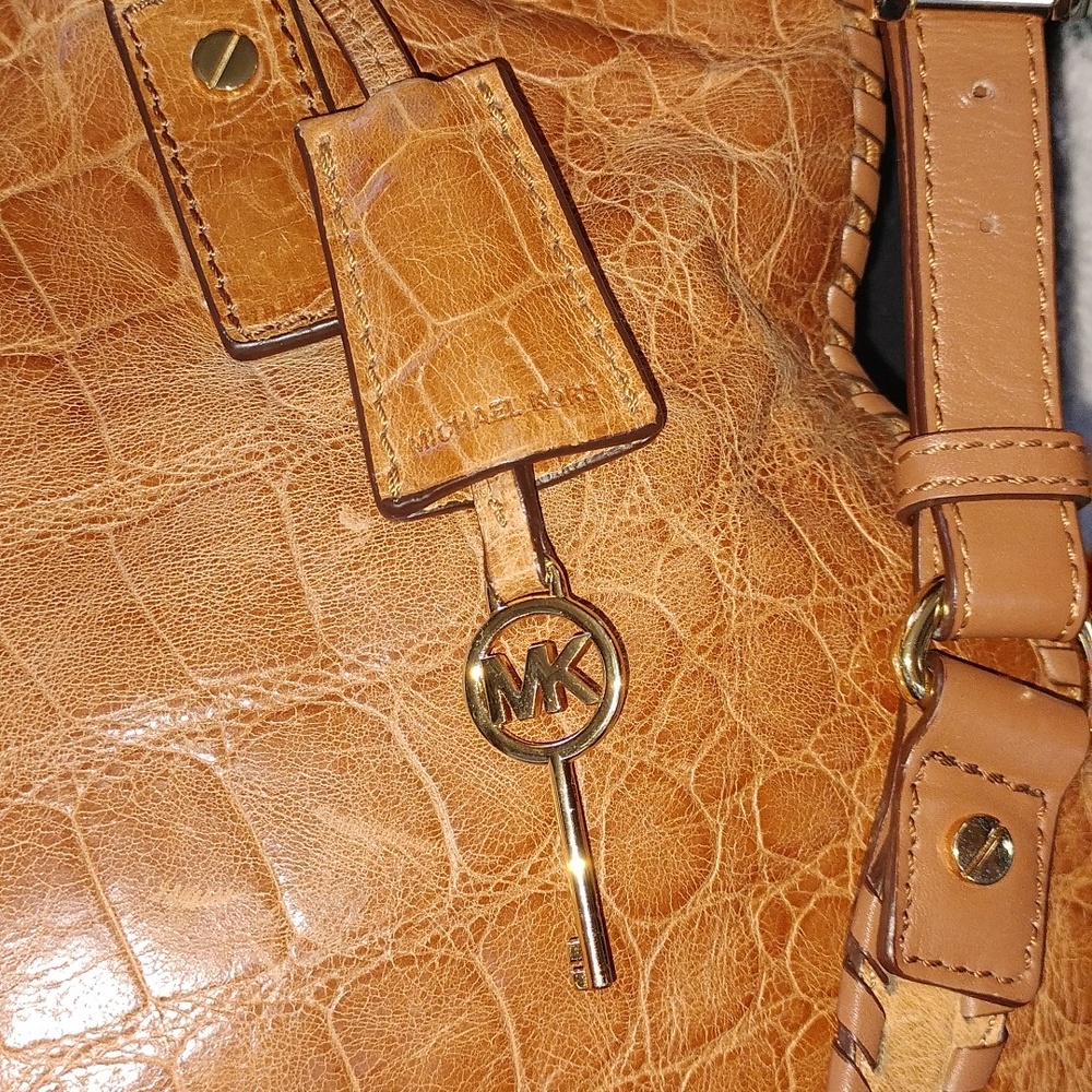 RARE Michael by Michael Kors brown crock embossed leather Hamilton satchel - Picture 4 of 15